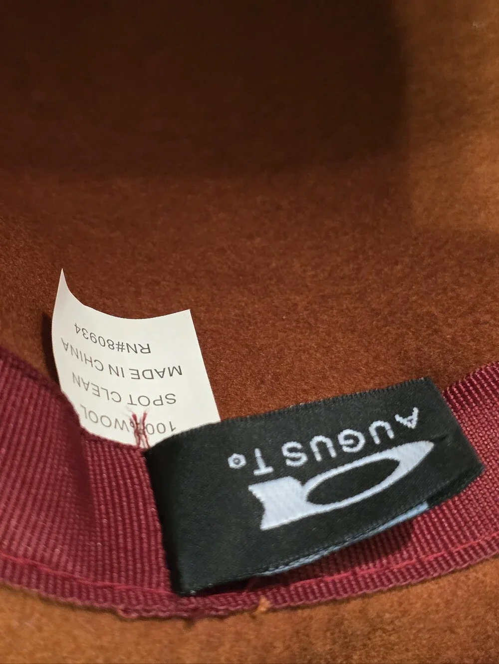 Wide Brim Feather Accent Wool Hat - Rust Brown